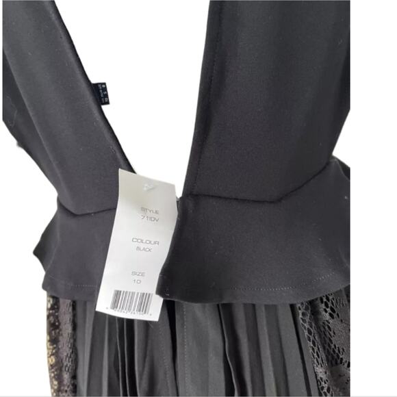 FRENCH CONNECTION Angelina Pleated Lace And Jersey Black Maxi Dress Size 8 New - Picture 13 of 16